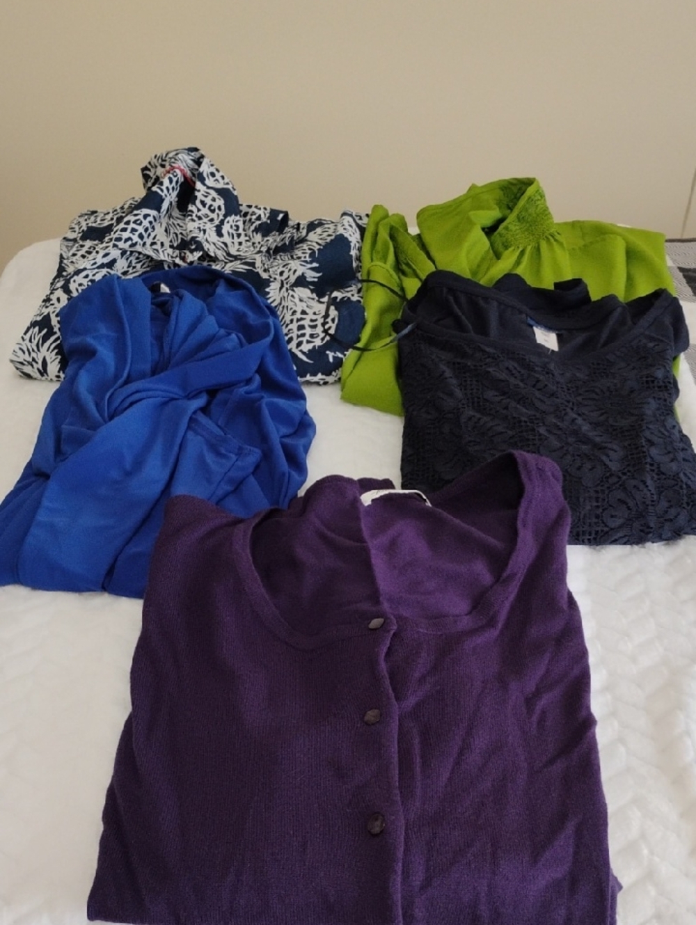 Purple Button Cardigan with Mixed Color Tops